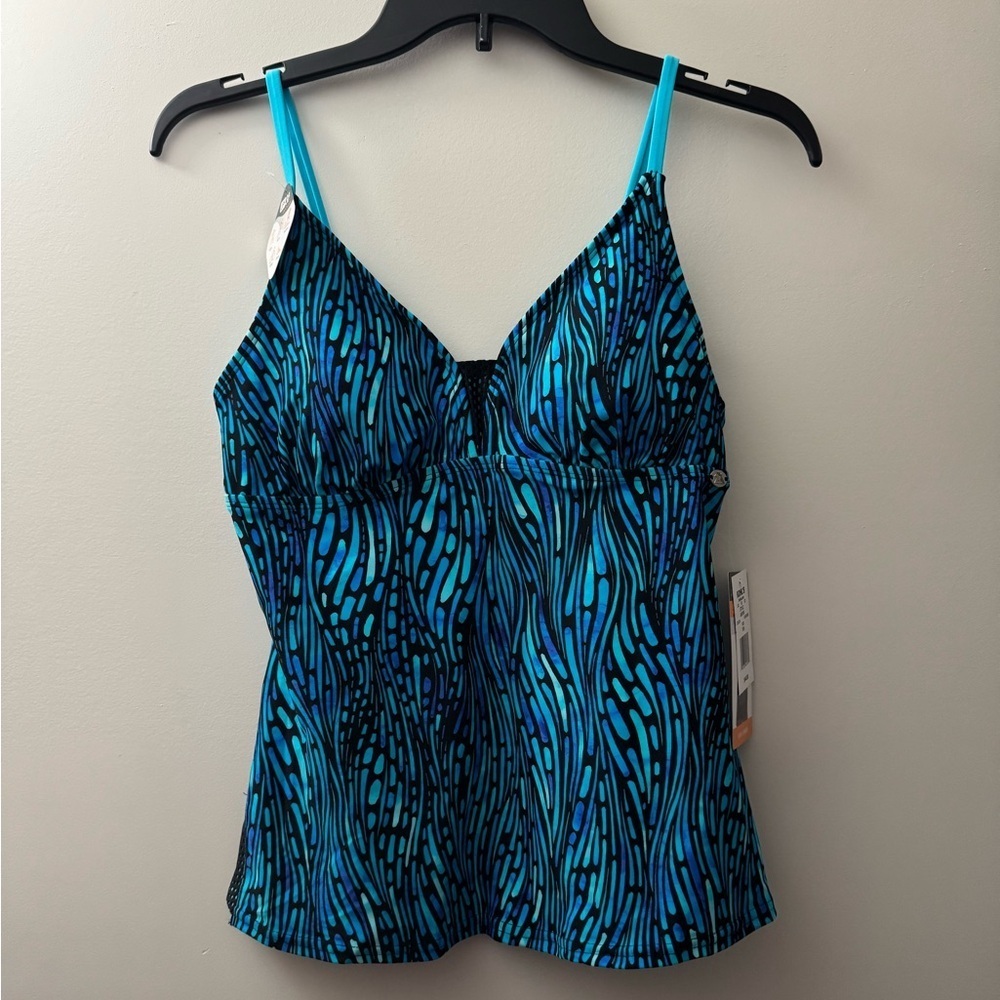 Blue and Black Patterned Tankini Top